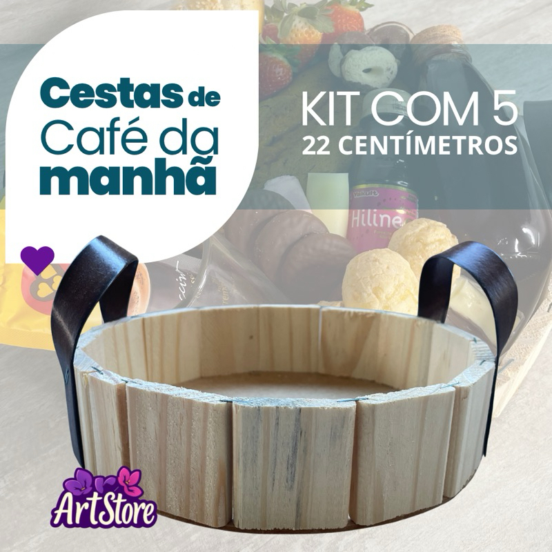Kit 5 Cestas Bandeja 22 Centímetros de Madeira Café da Manhã|Natal|Ano Novo|Presentes|Cosméticos em Oferta na Shopee