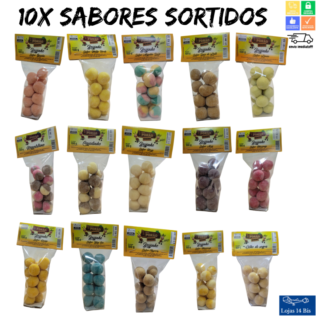 10 Pacotes de 100g Beijinho Cajuzinho Casadinho Olho de Sogra Docinho de Queijo Sem Glúten