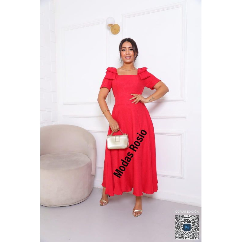 Vestido Mídi feminino Plus Size de M-G3 Com Manga Duna Linho Com Laço Na Ombro evangelica