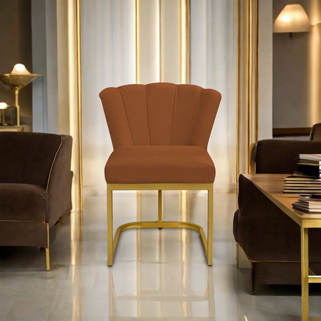 Poltrona poltrona petala base de ferro dourada veludo terra cota em Oferta na Shopee