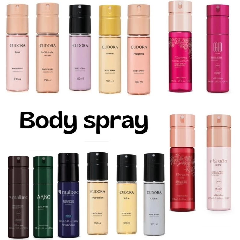 Body Spray Feminino e masculino- O BOTICÁRIO/EUDORA - Malbec, Arbo, Glamour