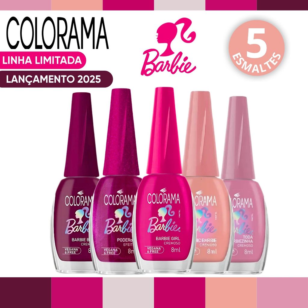 Kit Esmaltes da Barbie Colorama 5 Cores Lançamento Esmalte Rosa Atacado