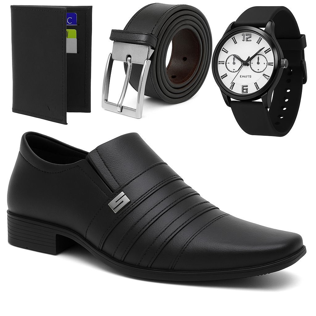 Kit Sapato Social Masculino Oxford Elegante Confortável Com Relógio Carteira e Cinto