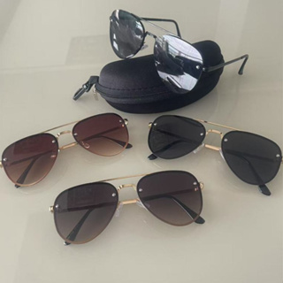 Óculos de Sol Feminino Estilo Aviador Sem Aro Lente Degradê com Estojo Degradê em Oferta na Shopee