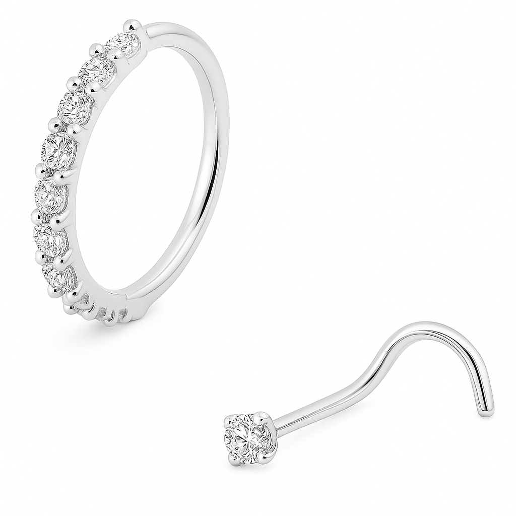 Kit Nostril Piercing Prata 925 Argola Cravejada Ponto Luz em Oferta na Shopee