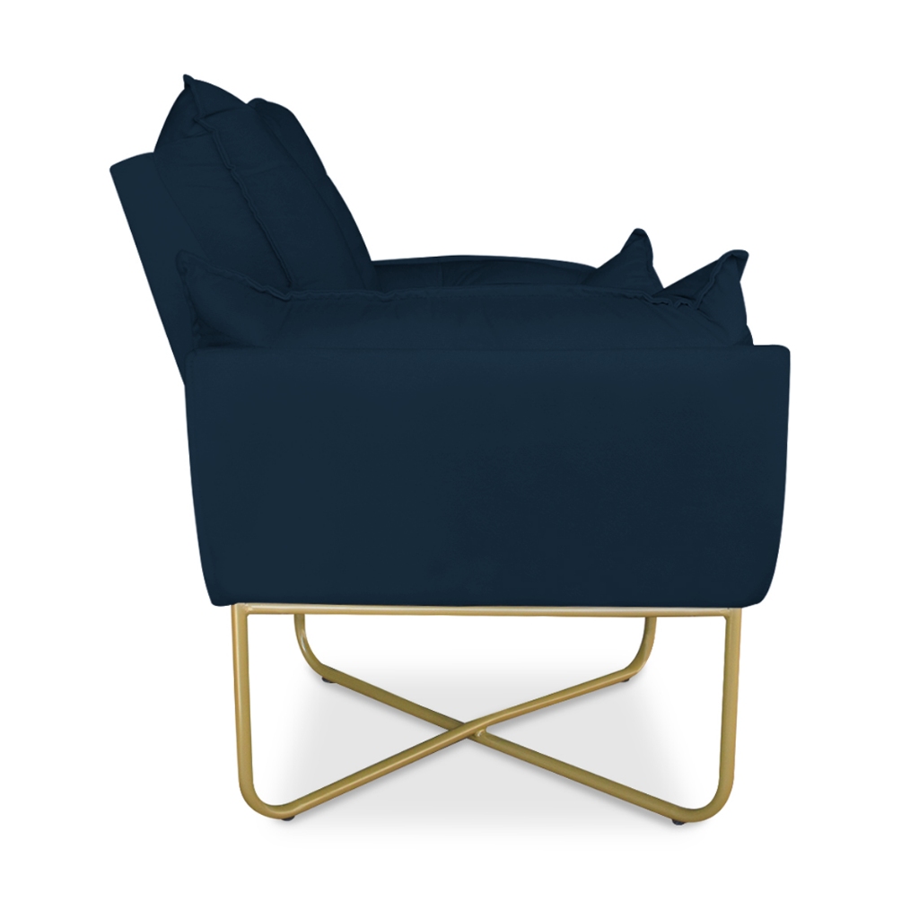 Poltrona opala base de ferro suede azul marinho