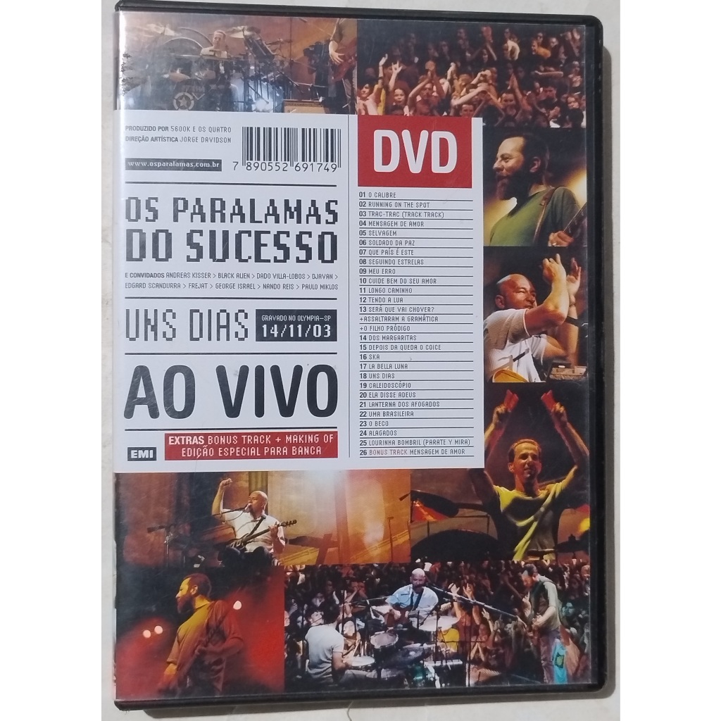 Dvd Os Paralamas do Sucesso Uns dias Ao vivo Otimo Estado