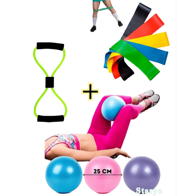 Bola 25 cm Suiça Pilates Pequena +Cross Tube  + Kit Mini Band Fisioterapia Overball Thera Yoga -STARYE
