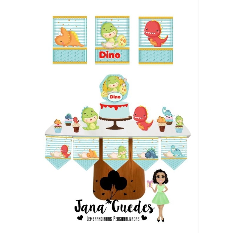 kit festa Dinossauro Baby l/Só um bolinho em casa/Mesversário/Aniversário/Lembrancinhas