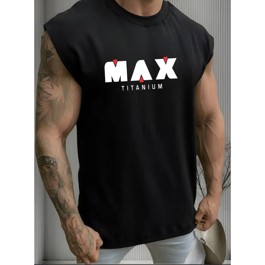 Camiseta Regata Oversized  Masculina Academia MAX TITANIUM Alta Qualidade caqui preta branco TOP