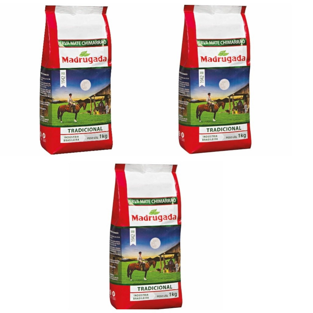 Kit C/3 Erva Mate Madrugada Tradicional/extra forte Chimarrão gaúcho 1kg em Oferta na Shopee
