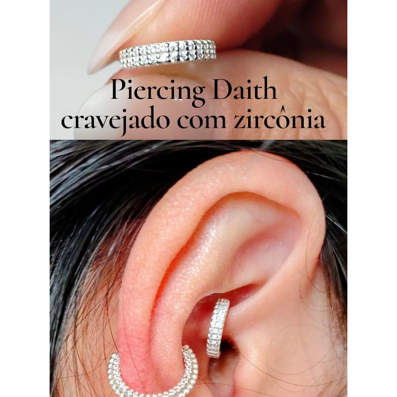 Piercing Daith cravejado com zircônia Prata 925 em Oferta na Shopee