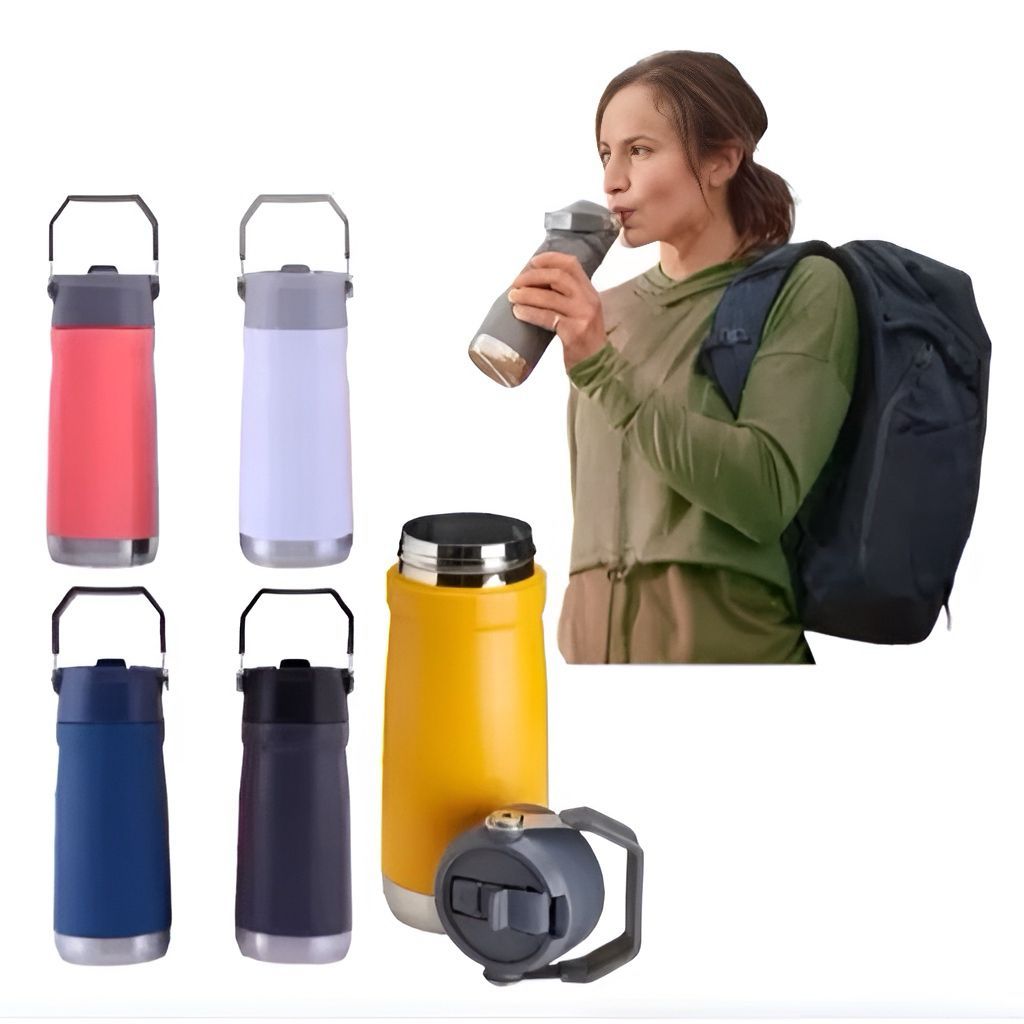 Garrafa Com Alça E Bico 550ml Aço Inox Branca Super Vedação