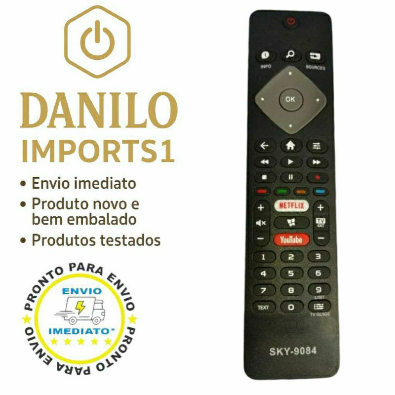 Controle Compatível Philips Smart Tv Led 4k Netflix Youtube SKY-9084