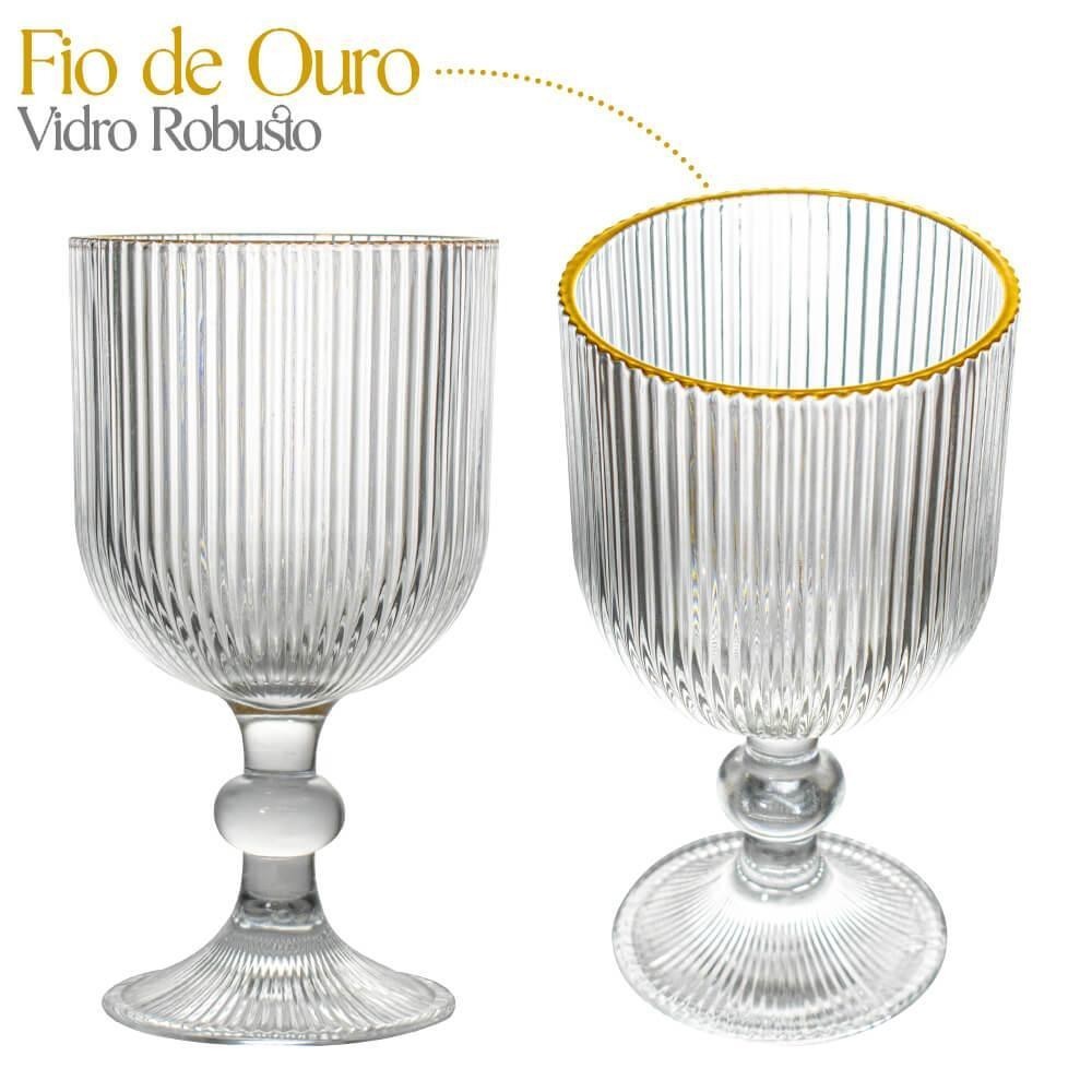 Jogo de 6 Taças de Vidro Cameratta com Borda Dourada 390ml - L'Hermitage