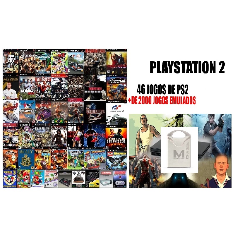Pen Drive 128gb para OPL Ps2 com 1000 Jogos Ps2 Ps1 Super N.