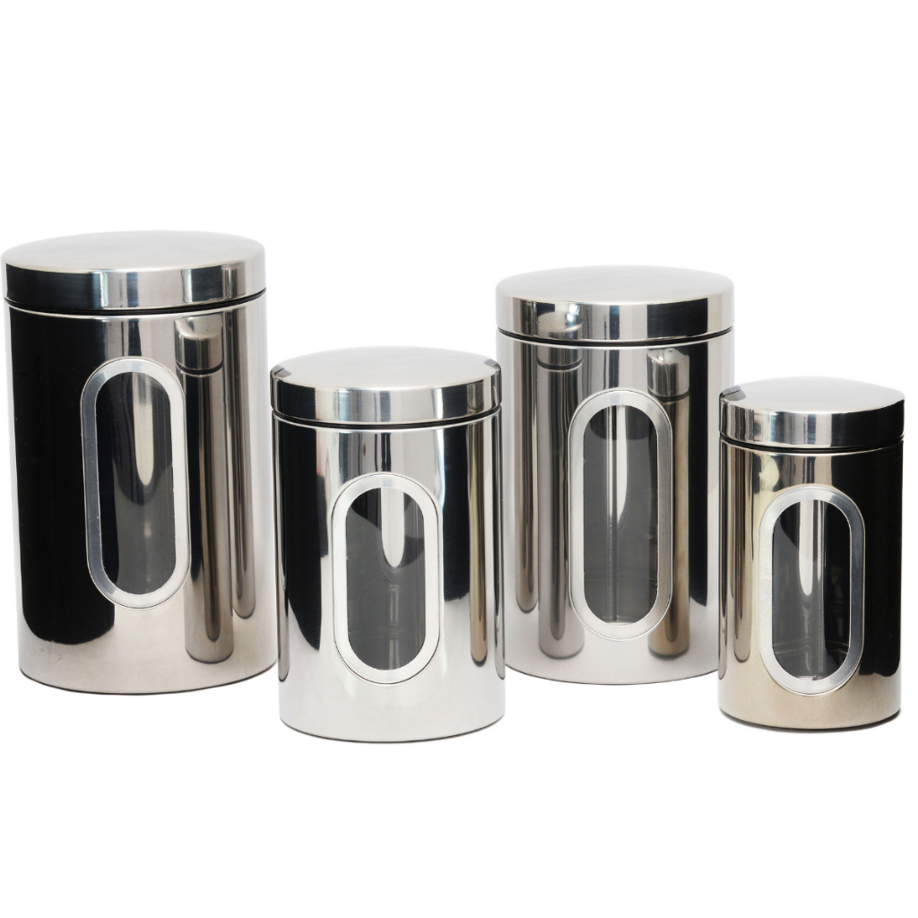 Kit 4 Potes Inox Mantimentos Tempeiros  Cozinha Hermético Tampa Vedação Organizador Alimentos mantimentos de cozinha ino