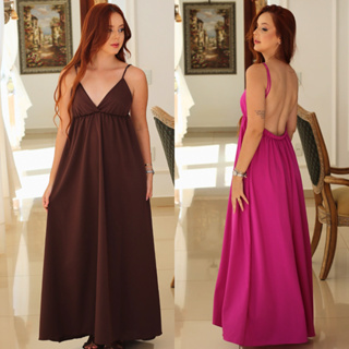 Vestido Feminino Soltinho Longo Costa Nua Decote Alças Finas Brisa Original em Oferta na Shopee