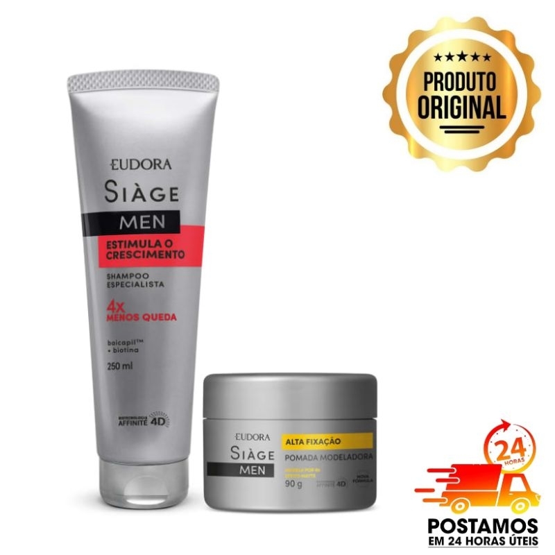 Siàge Men: Pomada Modeladora 90g ou Shampoo Estimula O Crescimento 250ml ou combo pomada + shampoo