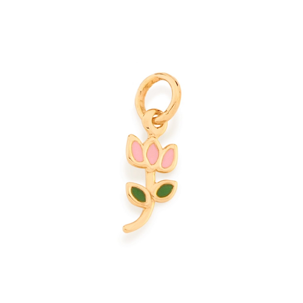 Pingente Flor Tulipa Banhado a Ouro 18k Com Aplicação de Rsina 542261 em Oferta na Shopee