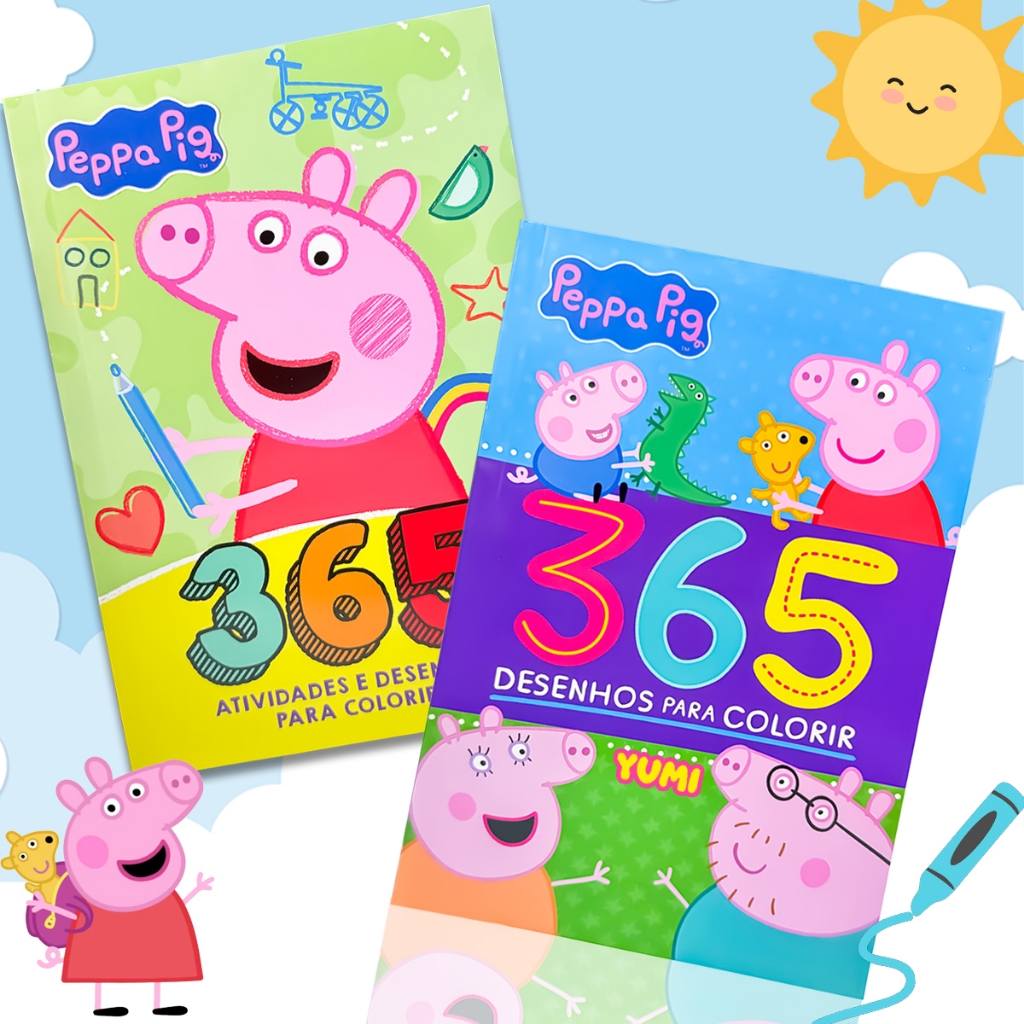 Kit 2 Livros Infantil Peppa Pig | 365 Desenhos Colorir + 365 Atividades Educativas Peppa Pig Oficial em Oferta na Shopee