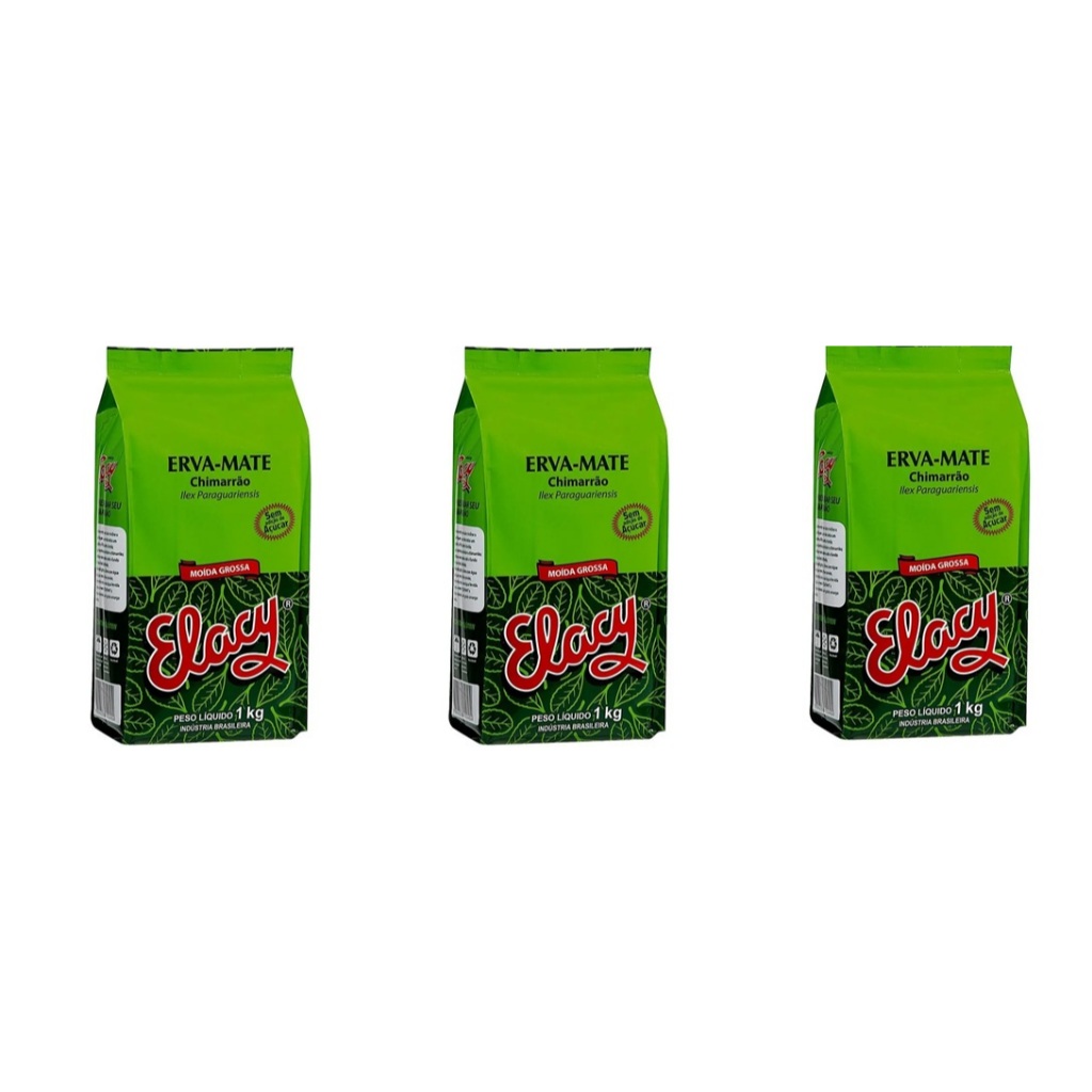 Kit 03 pcts Erva-mate Moída Grossa Elacy 1kg cada