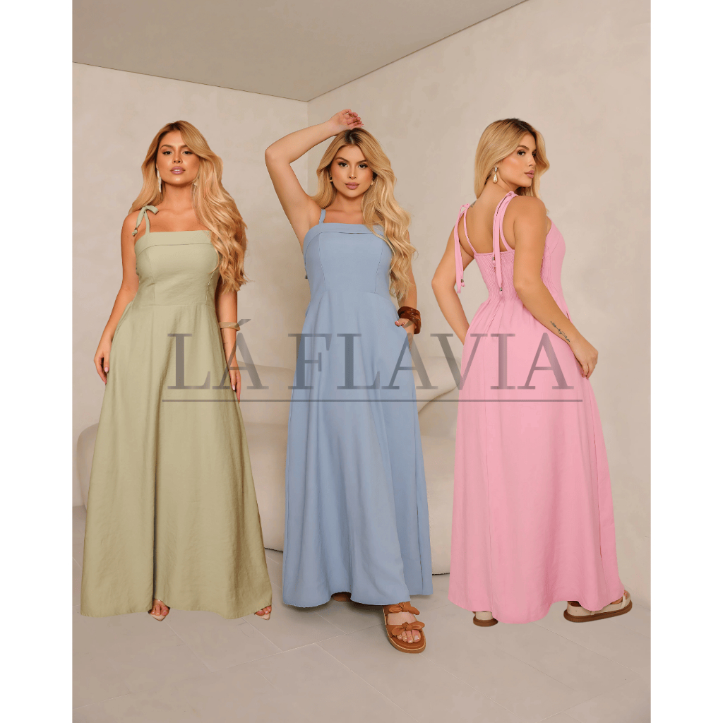 Vestido Feminino de Alça Elegante -Amarração no ombro -Forro interno -Tamanhos M-G