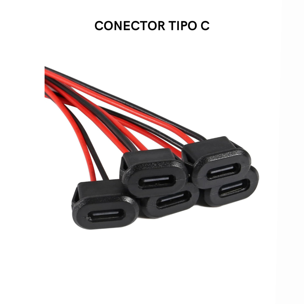 Conector Jack PRETO Tipo C 5V. Fêmea Carregamento Rabicho Impermeável 2 Fios Soldar RETÂNGULO