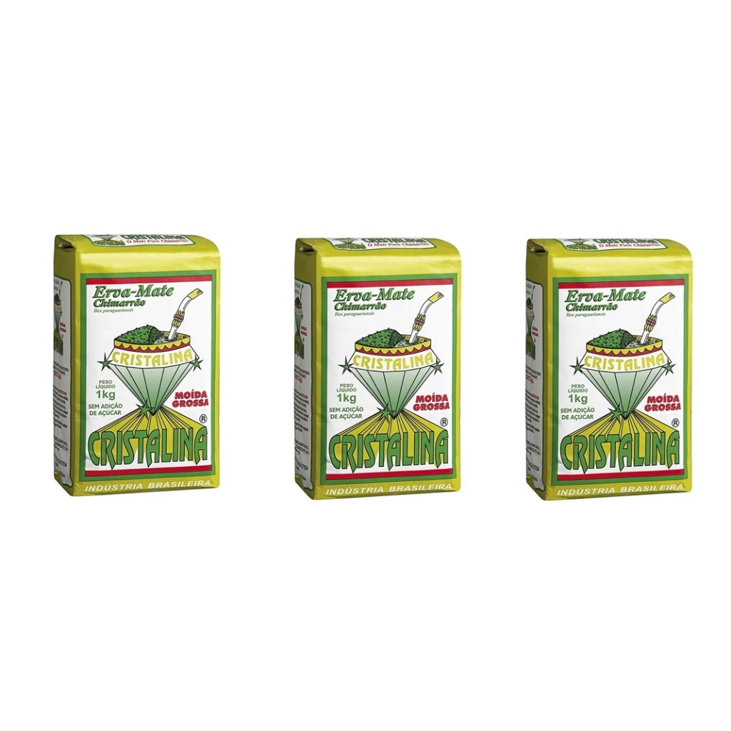 Kit 03 pcts Erva-mate Moída Grossa Cristalina 1kg cada