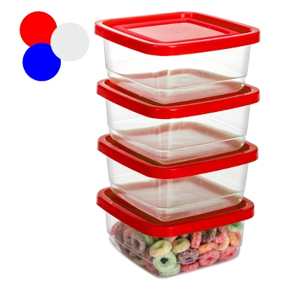 Conjunto com 4 Potes Plásticos Quadrados com Tampa 270ml – Organizadores de Alimentos