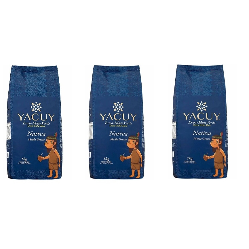 Kit 03 pcts Erva-mate Nativa Moída Grossa Yacuy 1kg
