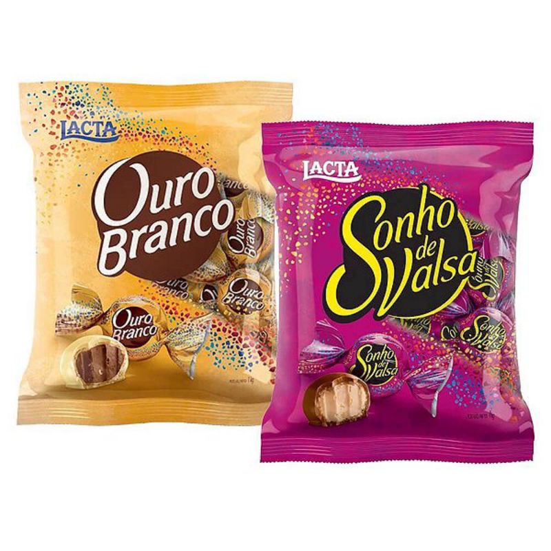 kit Bombons Lacta 1 pacote de Sonho de Valsa 1kg + 1 pacote de Ouro Branco 1kg