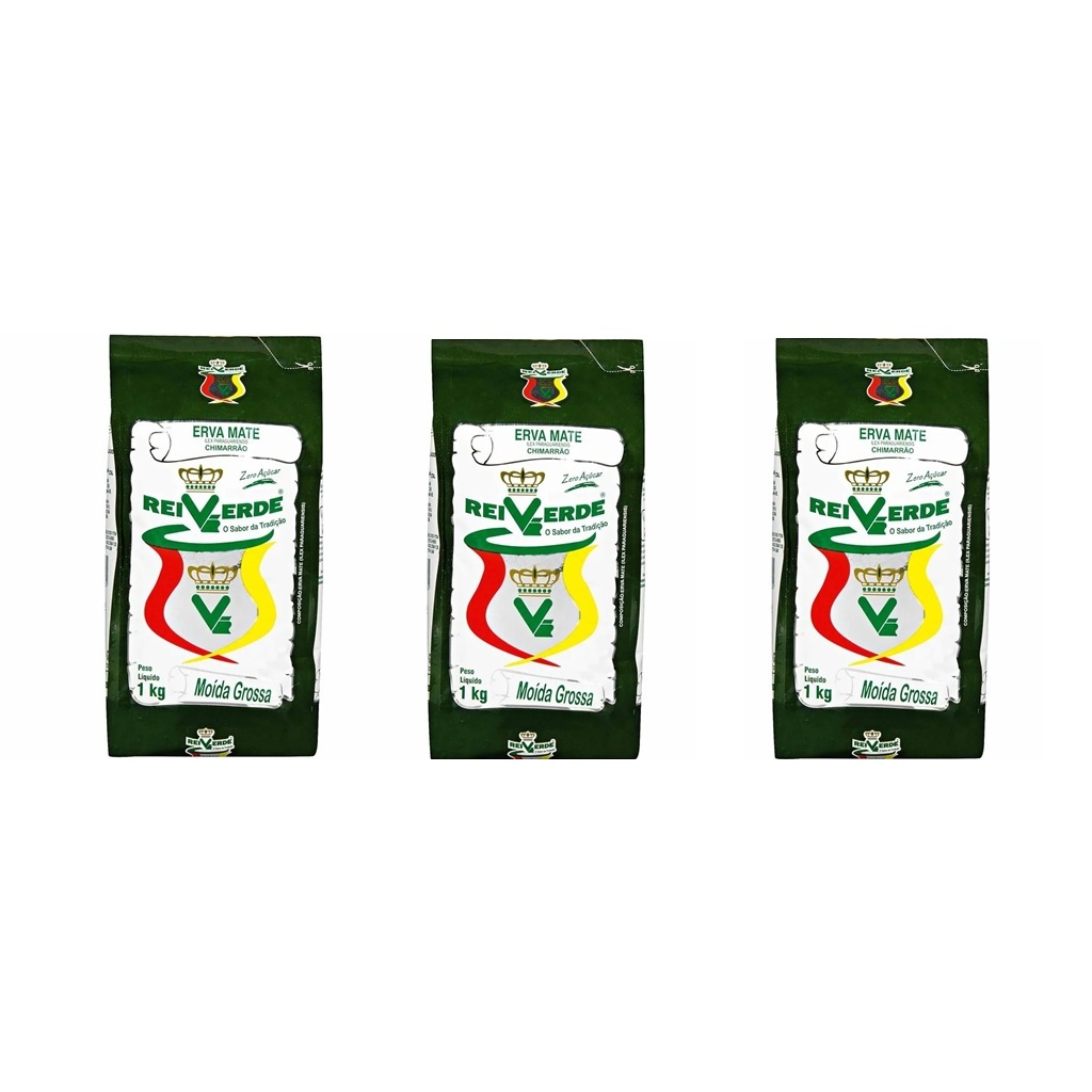 Kit 03 pcts Erva-mate Moída Grossa Rei Verde 1kg