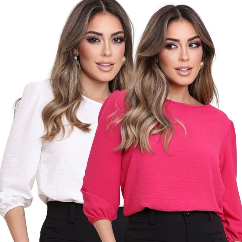Kit Duas Blusas Femininas Tecido Manga 3/4 Evangelica Moda Promoção em Oferta na Shopee