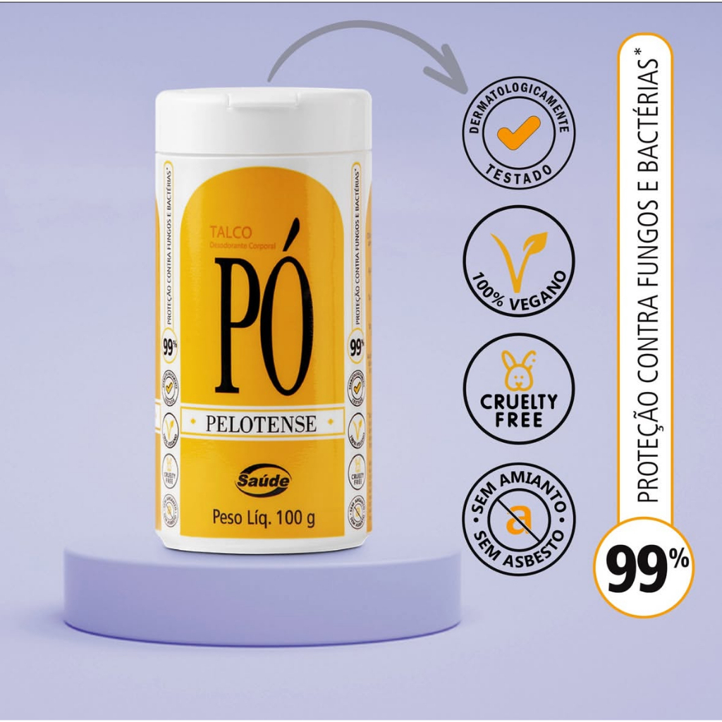 Talco Pó Pelotense 100g – Antisséptico, Secativo e Cicatrizante para Pés, Axilas e Assaduras em Oferta na Shopee