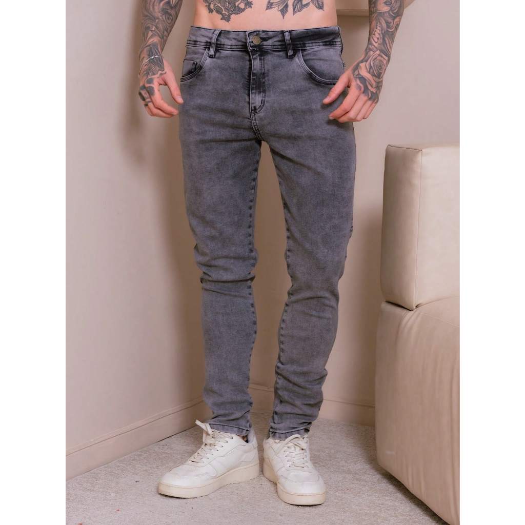 Calça Jeans Masculina Skinny cor grafite em Oferta na Shopee