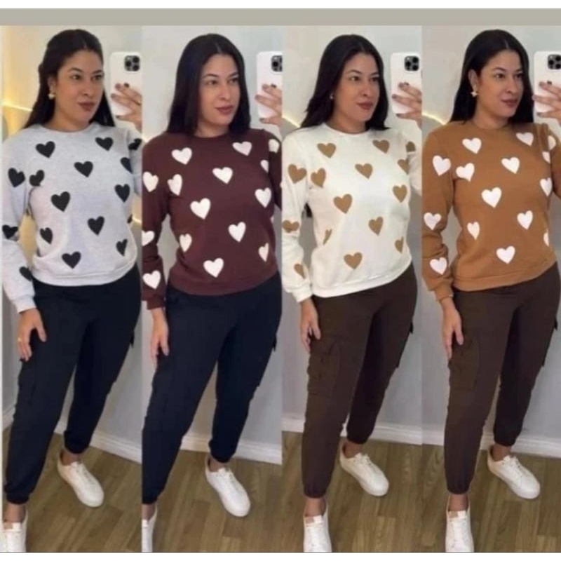 Blusa feminino moletom flanelado estampa coração em Oferta na Shopee