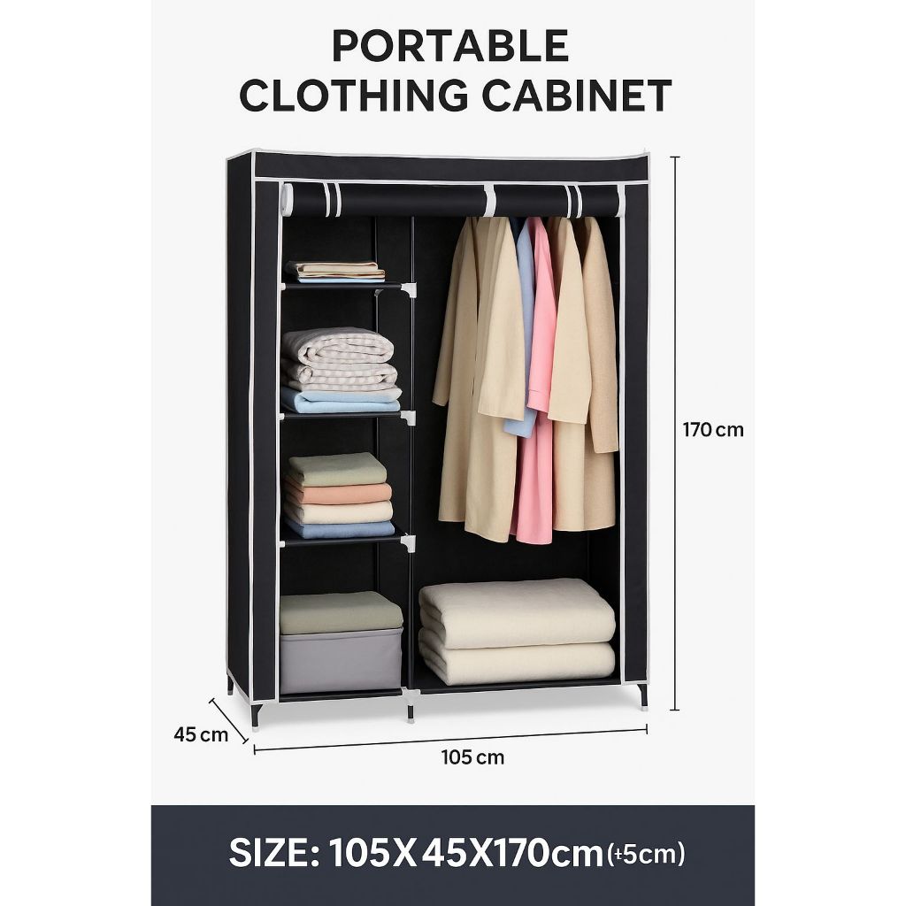 Guarda roupa portátil dobrável armário organizador cortina TG