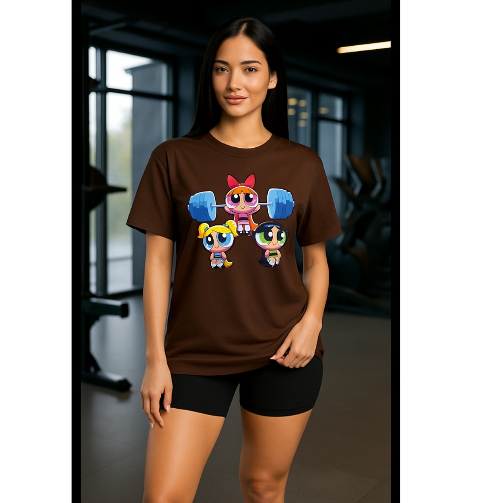 Look de Treino Camisão Oversized Feminina Roupas de Academia Estampa Super Poderosas