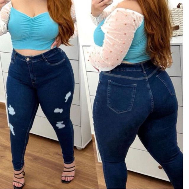 Calça Jeans Plus Size Feminina Com Lycra Elastano Destroyed Rasgadinha em Oferta na Shopee