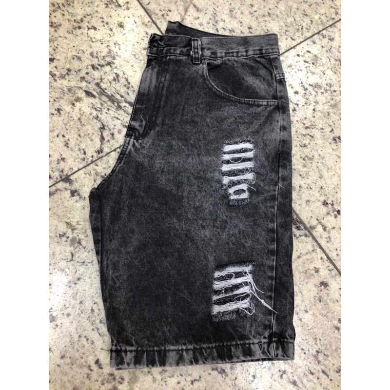Bermuda Jeans Grafite Rasgada Masculina