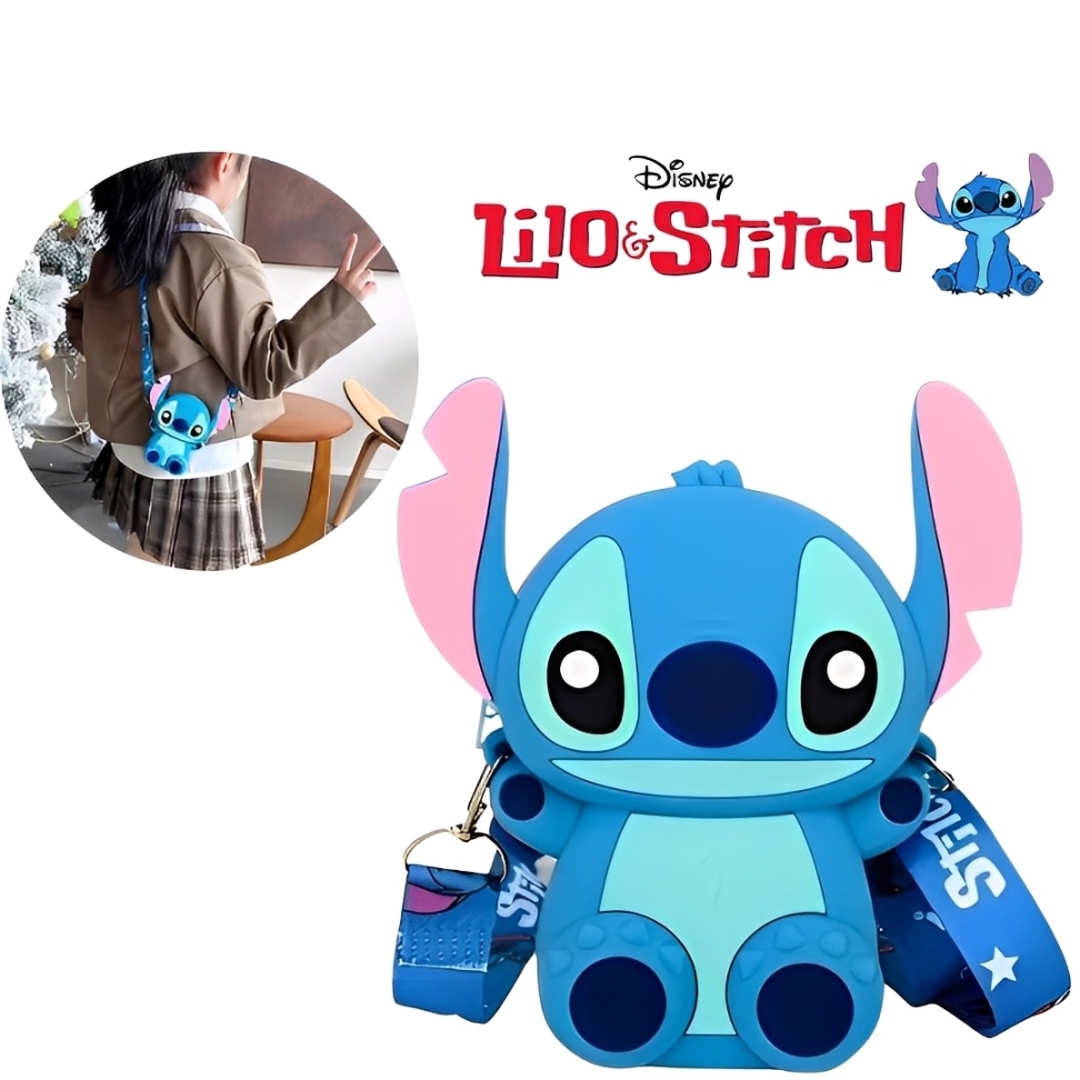 ￼Porta moedas Infantil Stitch Disney Bolsa de Silicone - Carteira Fofinha com Zíper Presente Criança