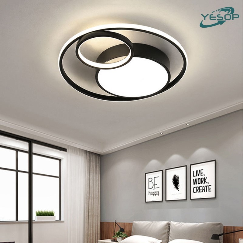 Luminária De Teto Moderna 3 Cores Lustre Led Para Quarto Sala 48W 110V/220V Fosco Preto Ye...