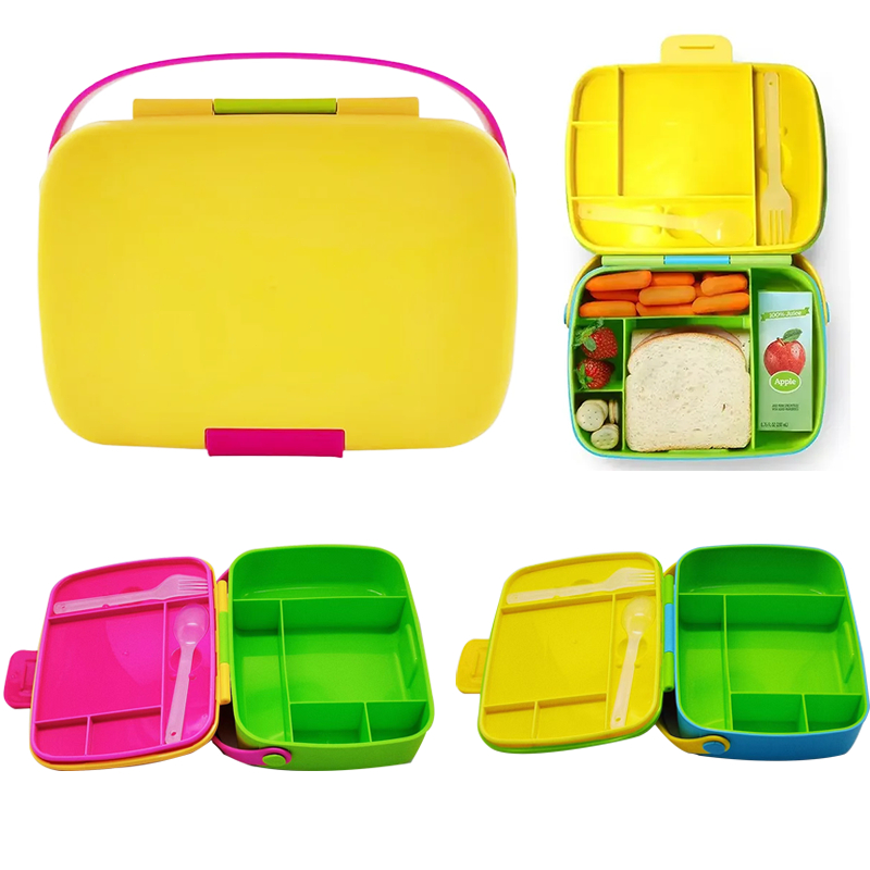 Lancheira portátil infantil (com colher e garfo）, lancheira com compartimentos, recipiente hermético em Oferta na Shopee