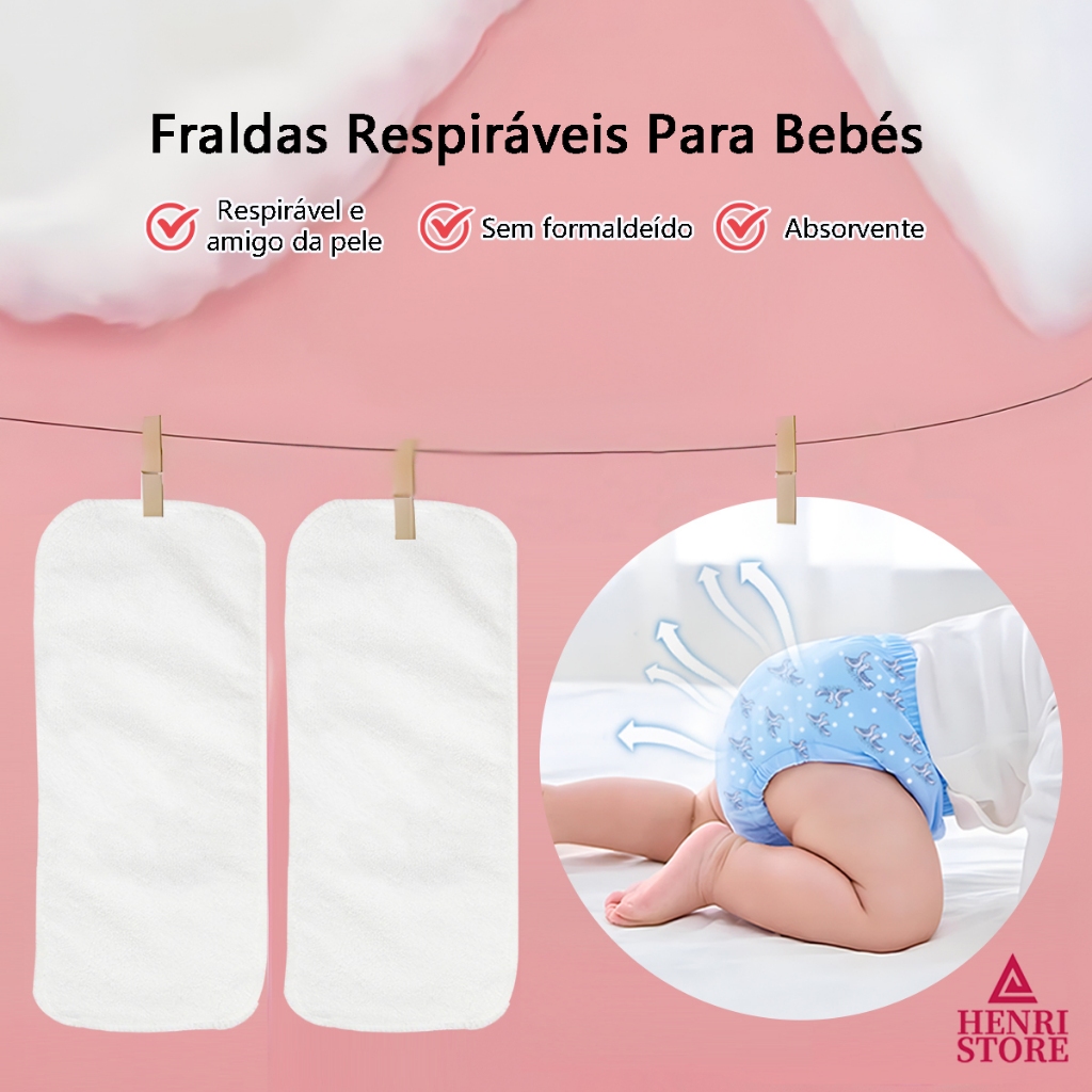 2 Unidades Fralda Ecológica Reutilizável Ajustável Bebê