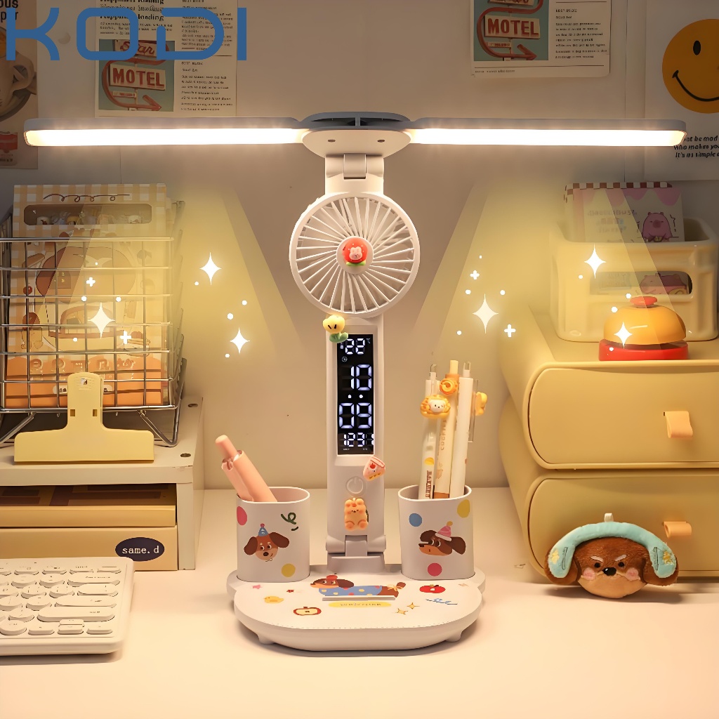 Luminária de Estudo LED Ajustável - 3 Cores, Relógio, Ventilador - Proteção Visual para Al...