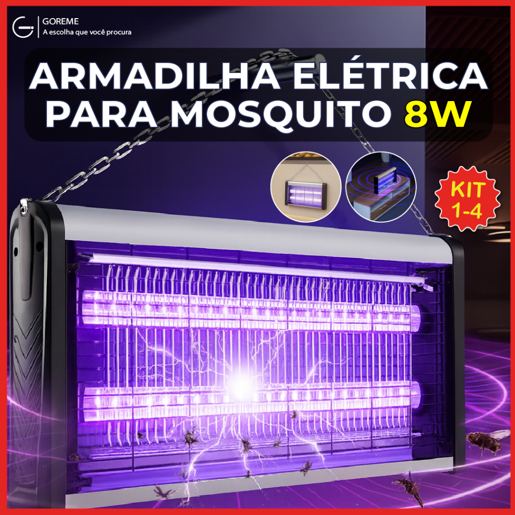 Armadilha Elétrica para Mosquito 8W Mata Insetos Luminária Led com Suporte para Parede em Oferta na Shopee