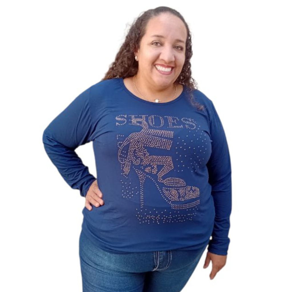 Blusa Manga Longa Plus Size Tamanho 40 ao 64 (M ao G10) Blusa Feminina com Pedraria Sapato