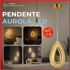 Luminária Pendente Lustre Aurola de Luxo Cristal Dourada Moderna Ajuste Formato Gota Bivolt