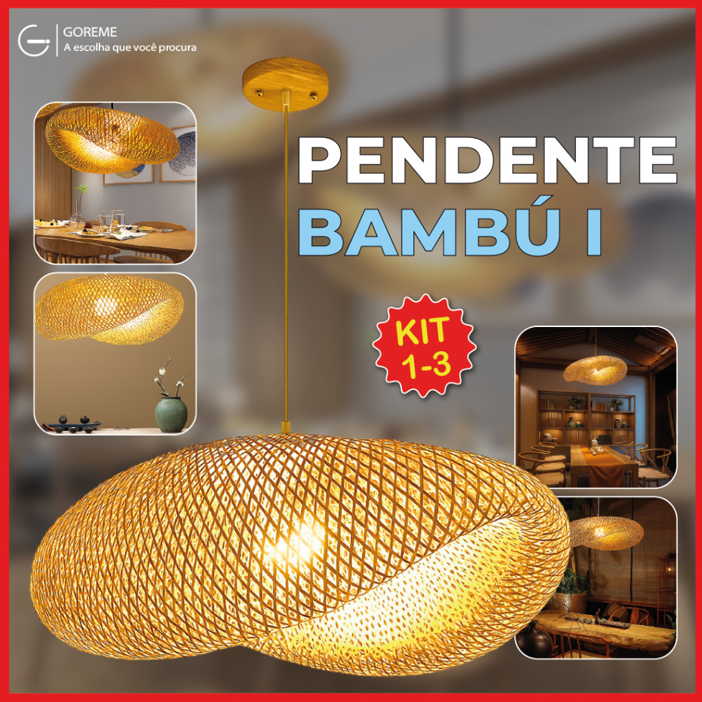 Luminária Pendente Lustre Bambu de Luxo Tamanho Grande Moderna Com Ajuste Bivolt em Oferta na Shopee